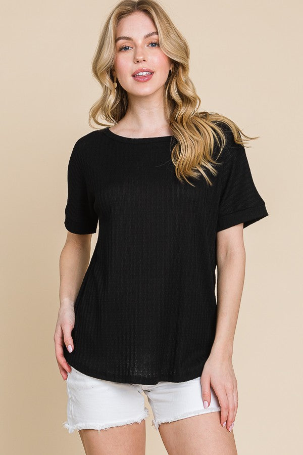 Black Ribbed Knit Maternity Short Sleeve Top