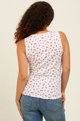 Ivory Floral Ribbed Split Neck Maternity Tank Top