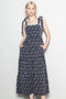 Black Floral Lace Trim Shoulder Tie Maxi Dress