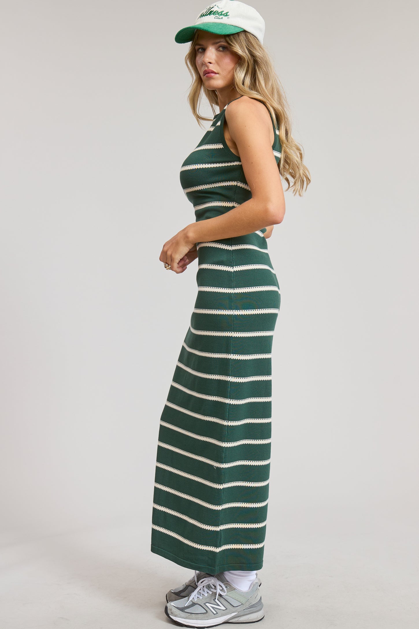 Forest Green Striped Sleeveless Knit Midi Dress
