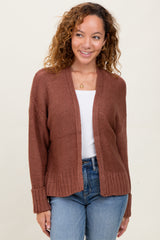 Rust Contrast Knit Open Maternity Cardigan