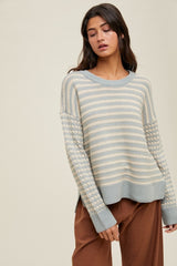 Light Olive Striped Dot Contrast Knit Maternity Sweater