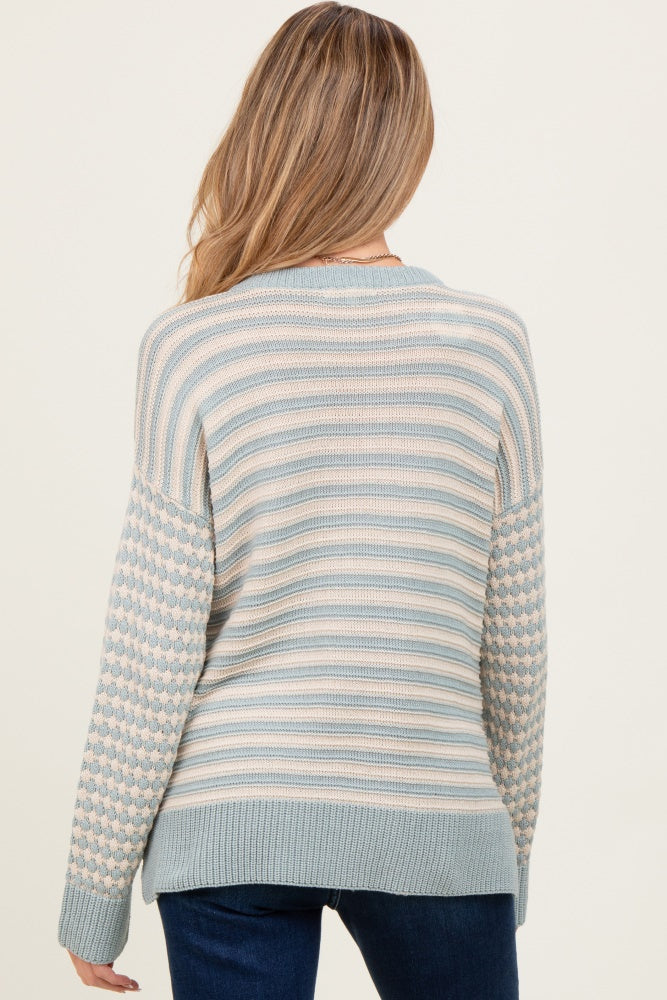 Light Olive Striped Dot Contrast Knit Maternity Sweater