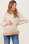 Taupe Striped Dot Contrast Knit Maternity Sweater