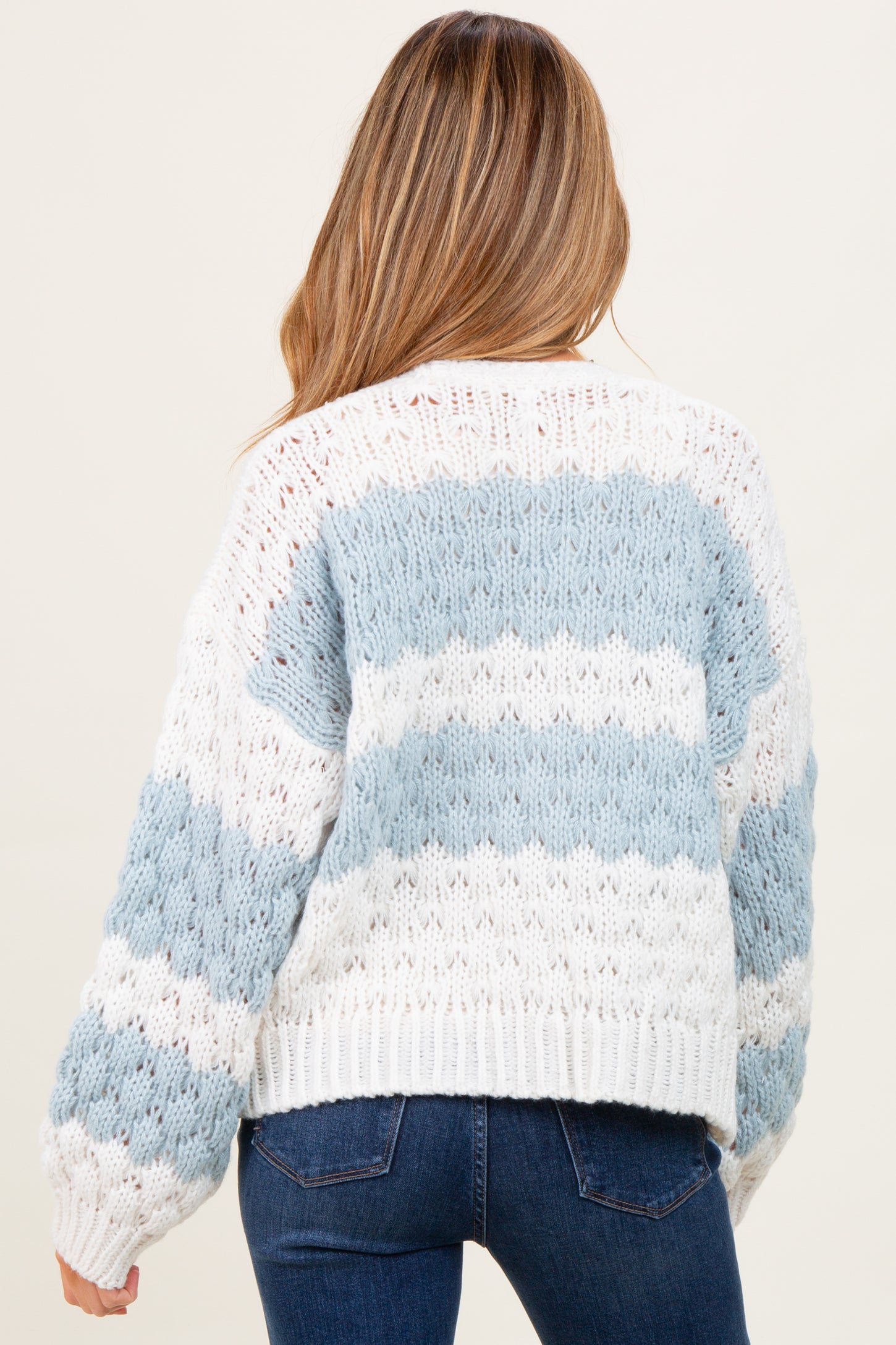 Light Olive Colorblock Chunky Knit Open Maternity Cardigan