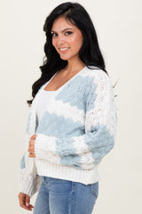 Light Olive Colorblock Chunky Knit Open Cardigan