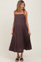 Brown Shoulder Tie Maternity Midi Dress