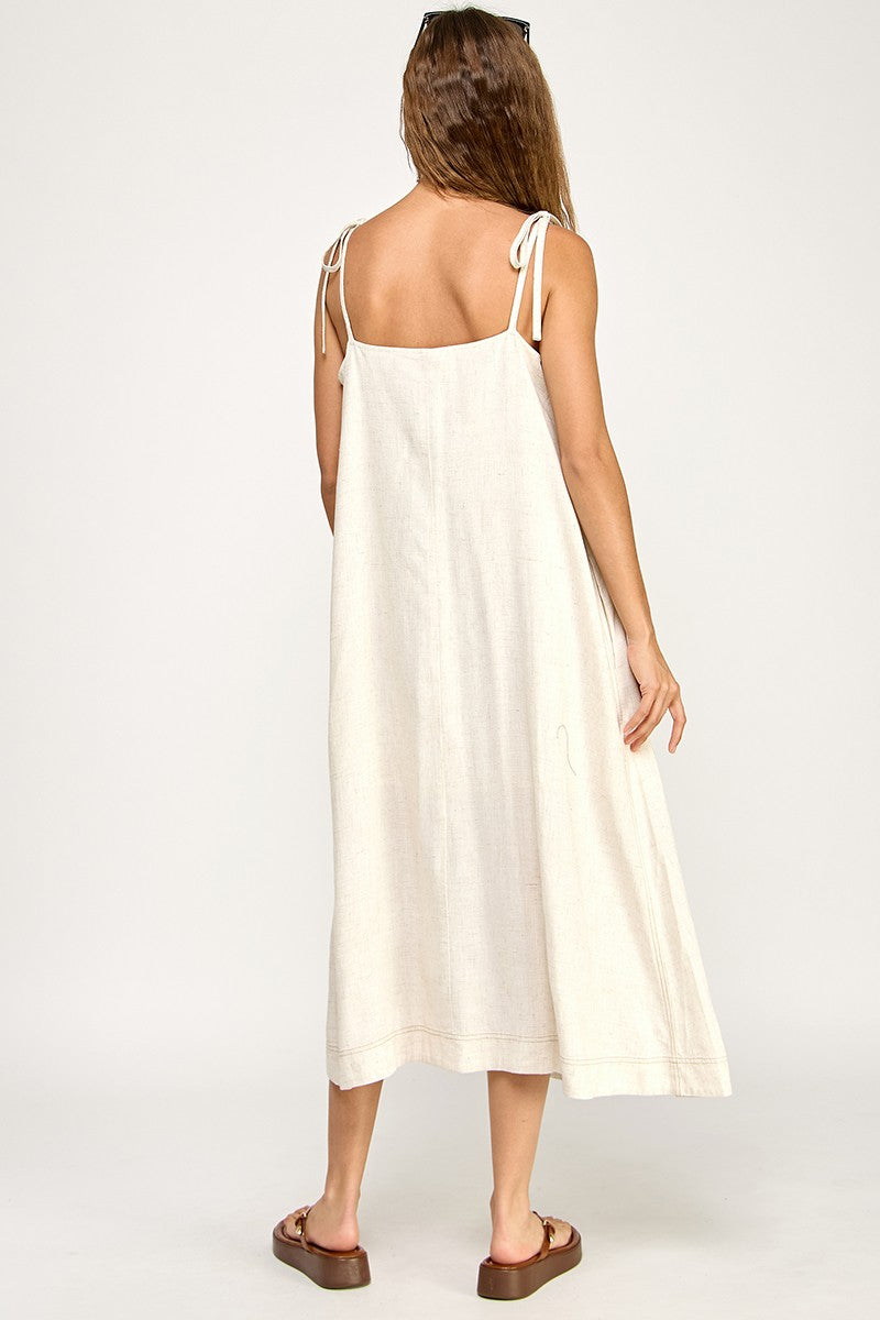 Ivory Shoulder Tie Midi Dress