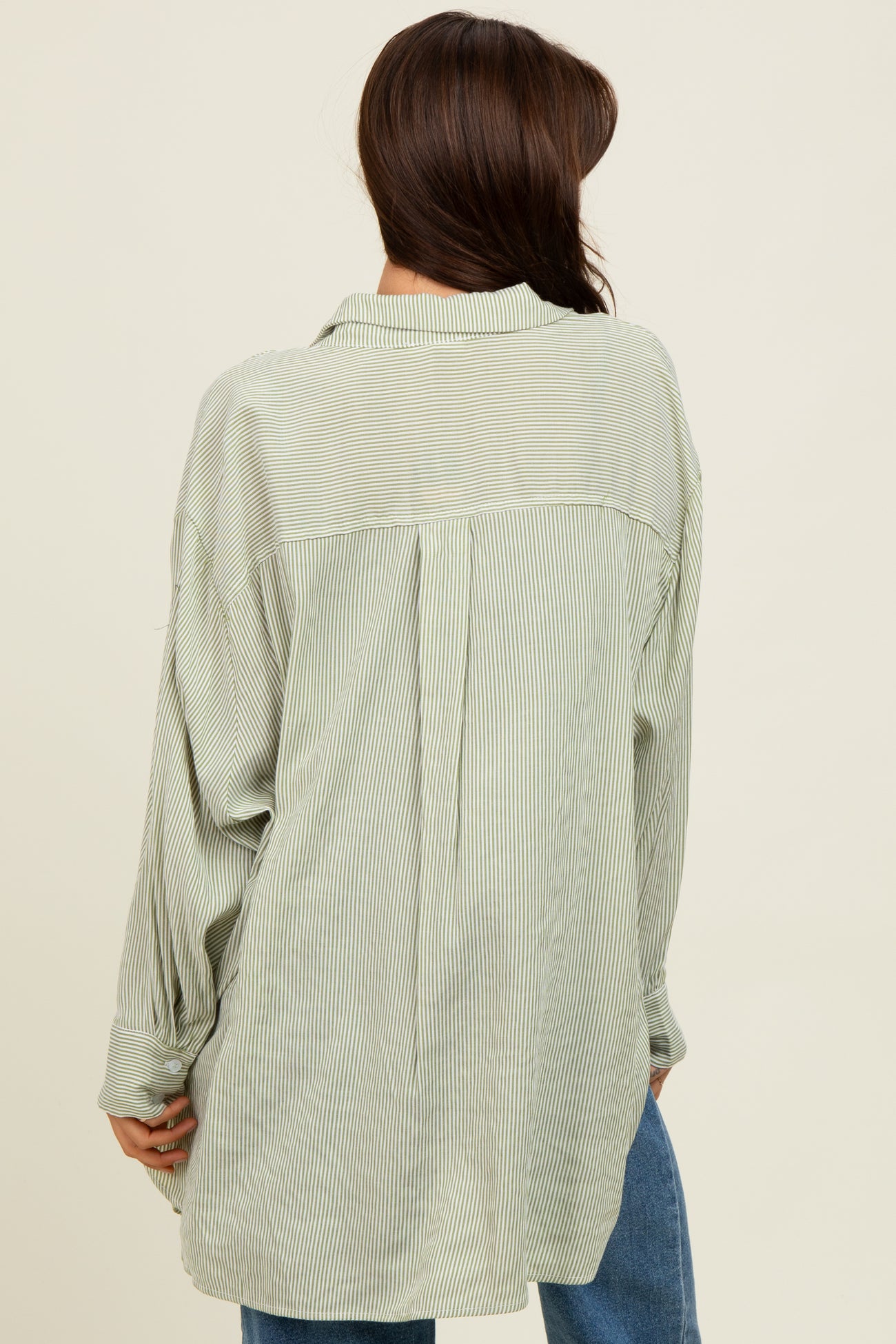 Light Olive Striped Oversized Button Down Shirt