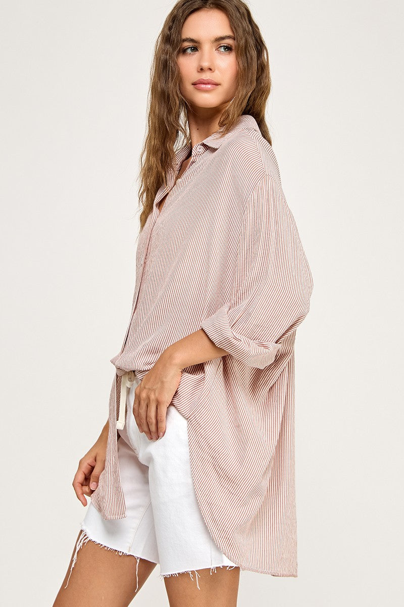 Rust Striped Oversized Button Down Shirt