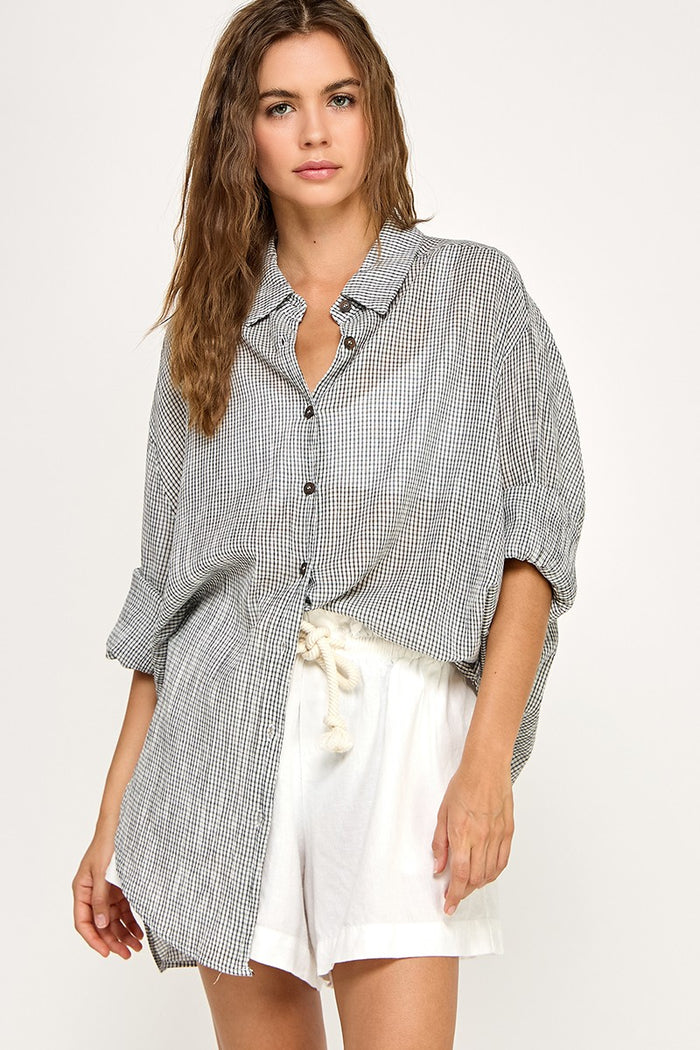 Black Checker Plaid Oversized Button Down Maternity Shirt