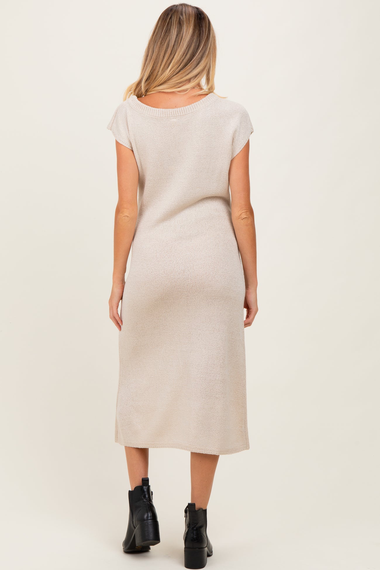 Cream Short Sleeve Maternity Maxi Sweater Dress