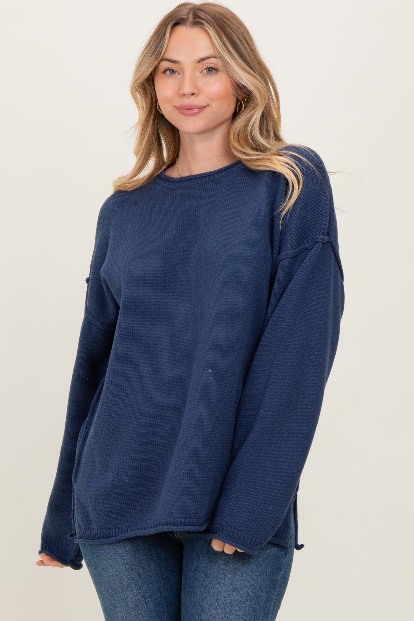 Navy Oversized Exposed Seam Sweater