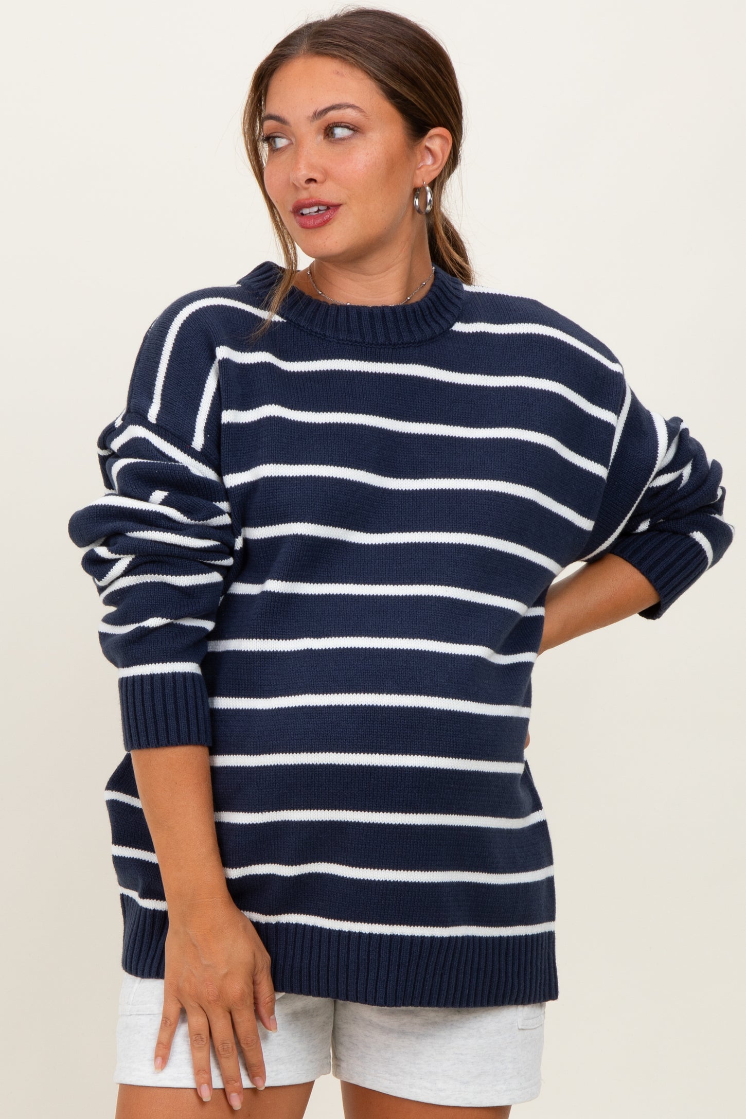 Navy Striped Oversized Maternity Sweater