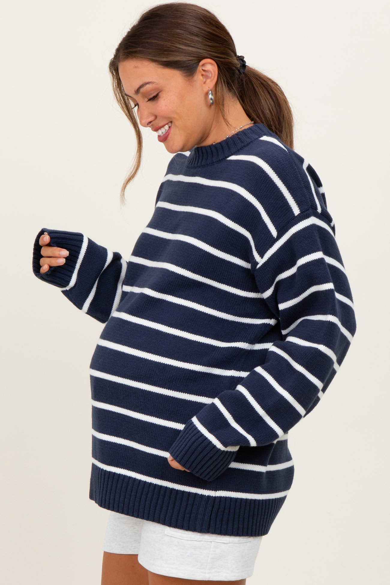 Navy Striped Oversized Maternity Sweater