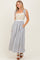 Grey Floral Striped Sleeveless Shoulder Tie Midi Dress