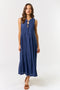 Navy Pleated Double Front Tie Sleeveless Midi Dress