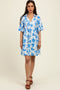 Blue Floral V-Neck Crochet Trim Dress