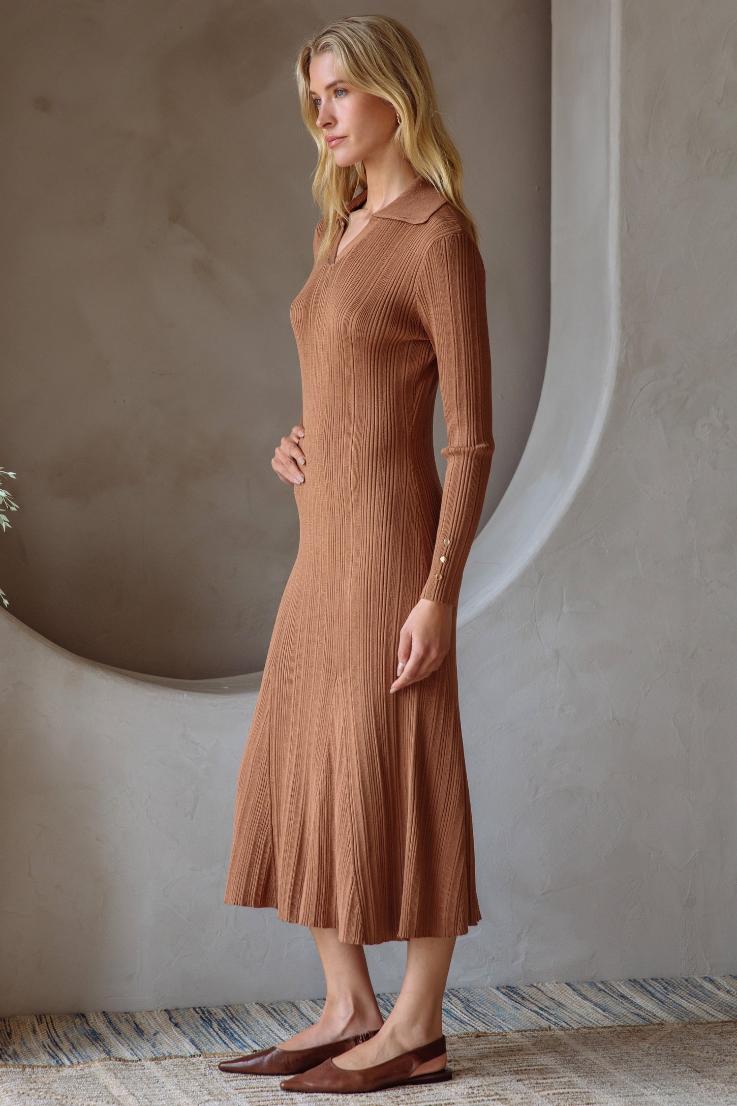 Brown Fit And Flare Midi Dress