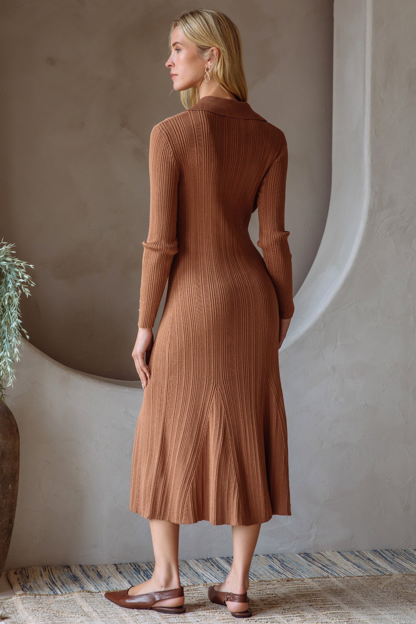 Brown Fit And Flare Midi Dress