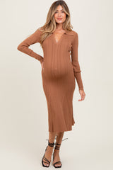 Brown Fit And Flare Maternity Midi Dress