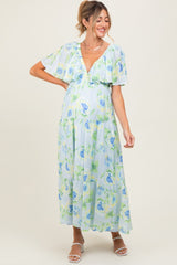 Sky Blue Floral Print Maternity Maxi Dress