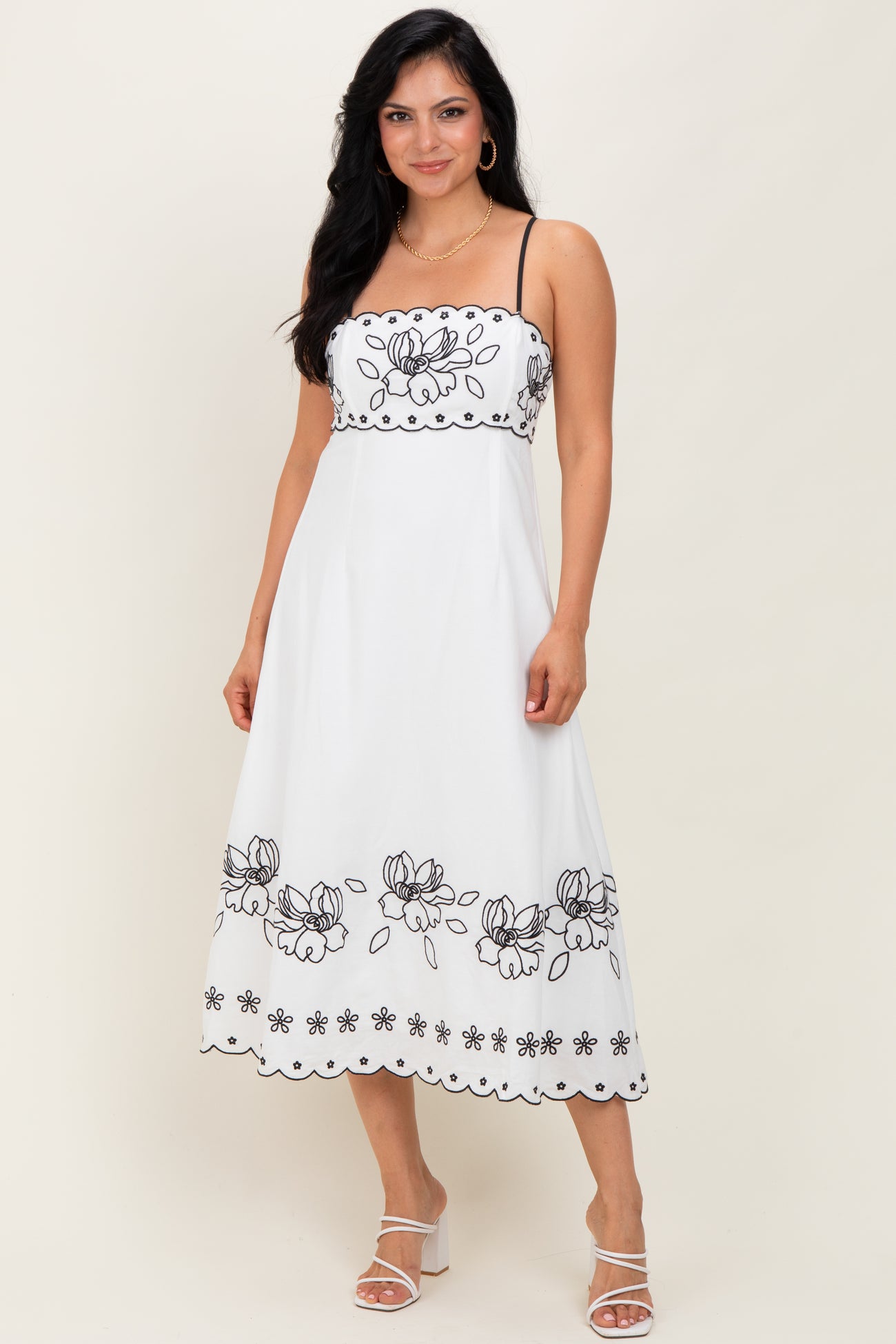 Ivory/Black Floral Embroidered Maternity Maxi Dress