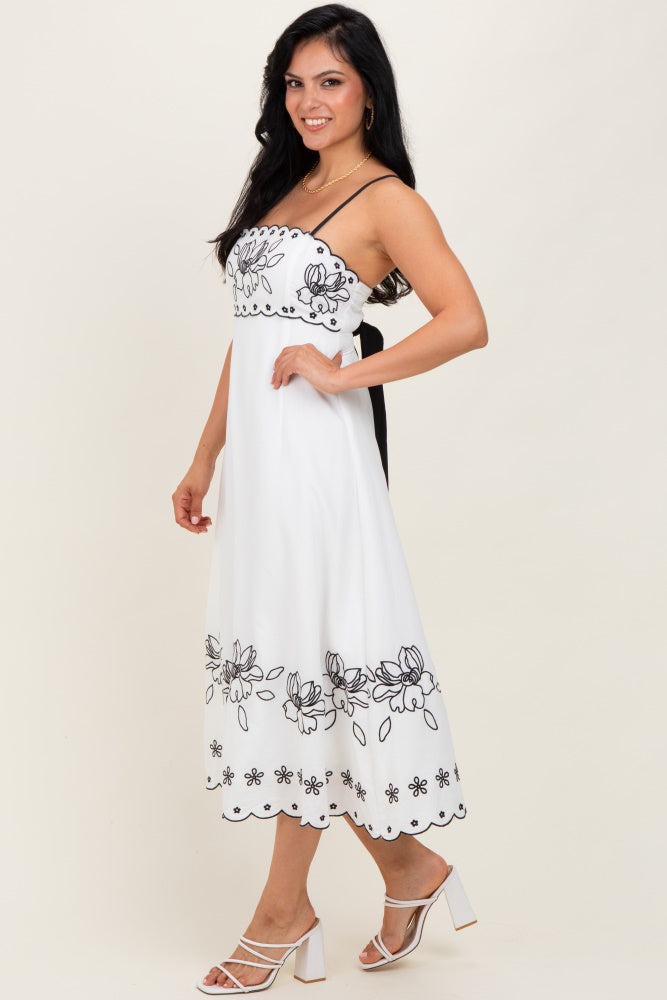 Ivory/Black Floral Embroidered Maxi Dress