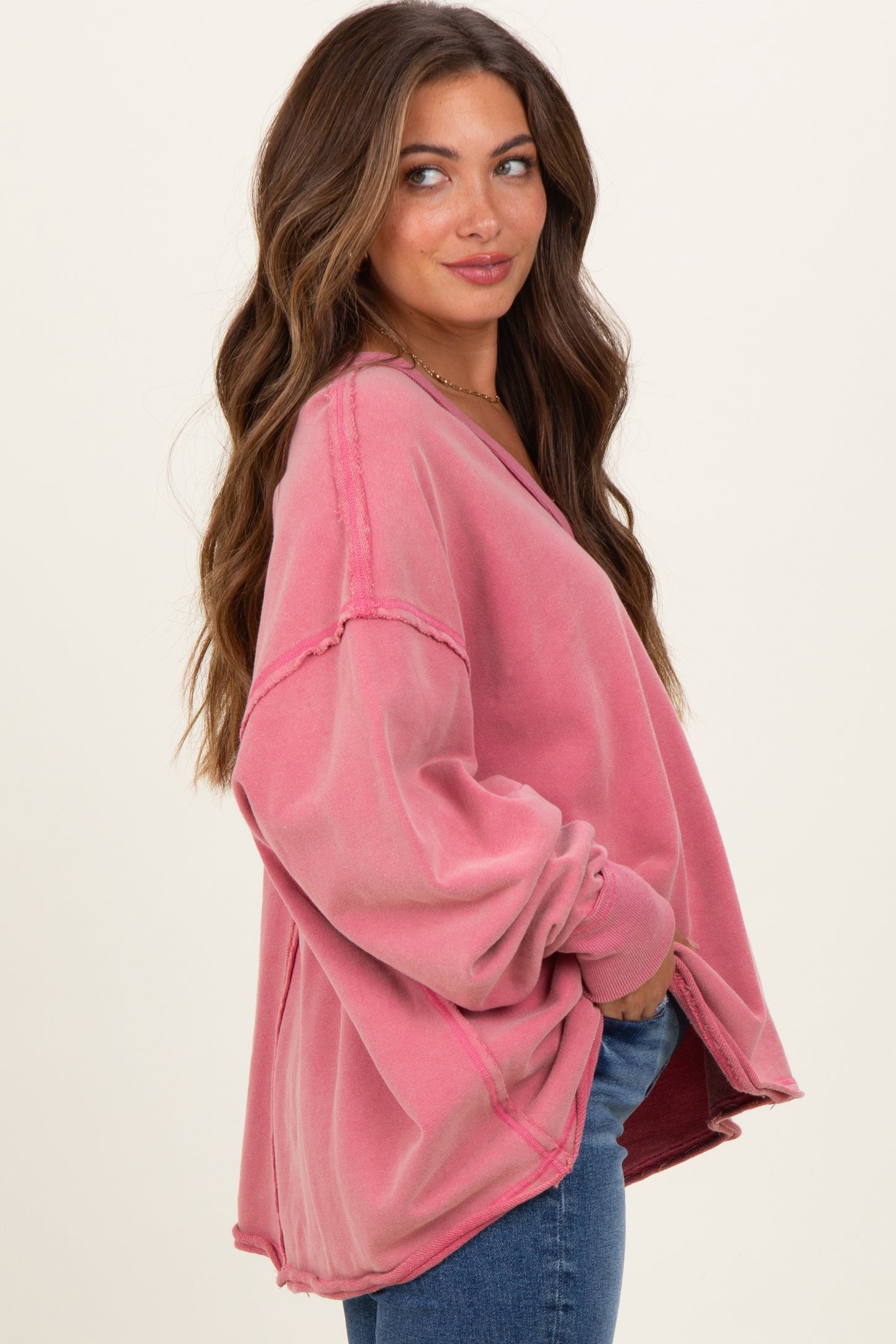 Rose Mineral Washed French Terry Oversized Maternity Sweatshirt
