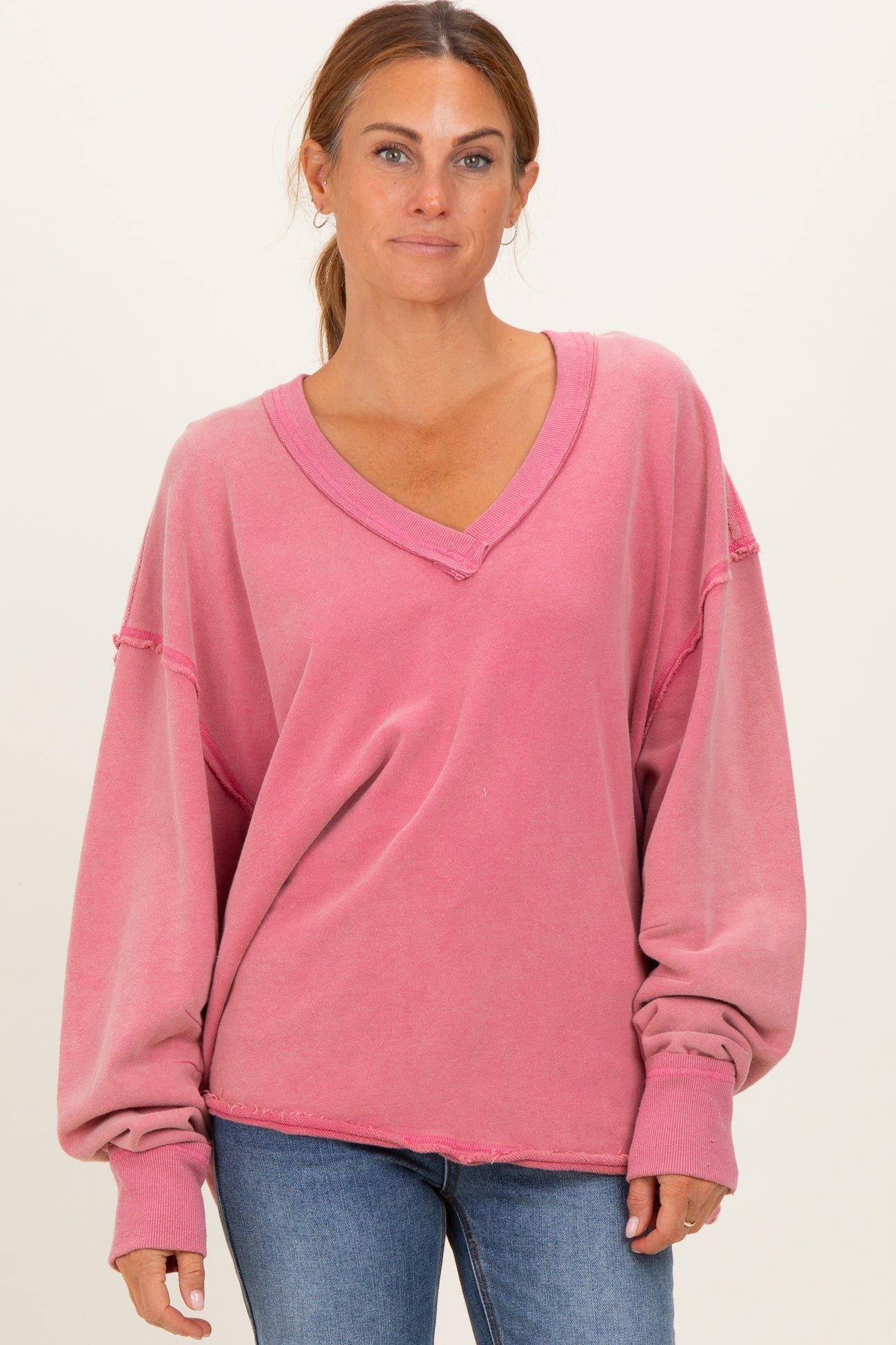 Rose Mineral Washed French Terry Oversized Maternity Sweatshirt
