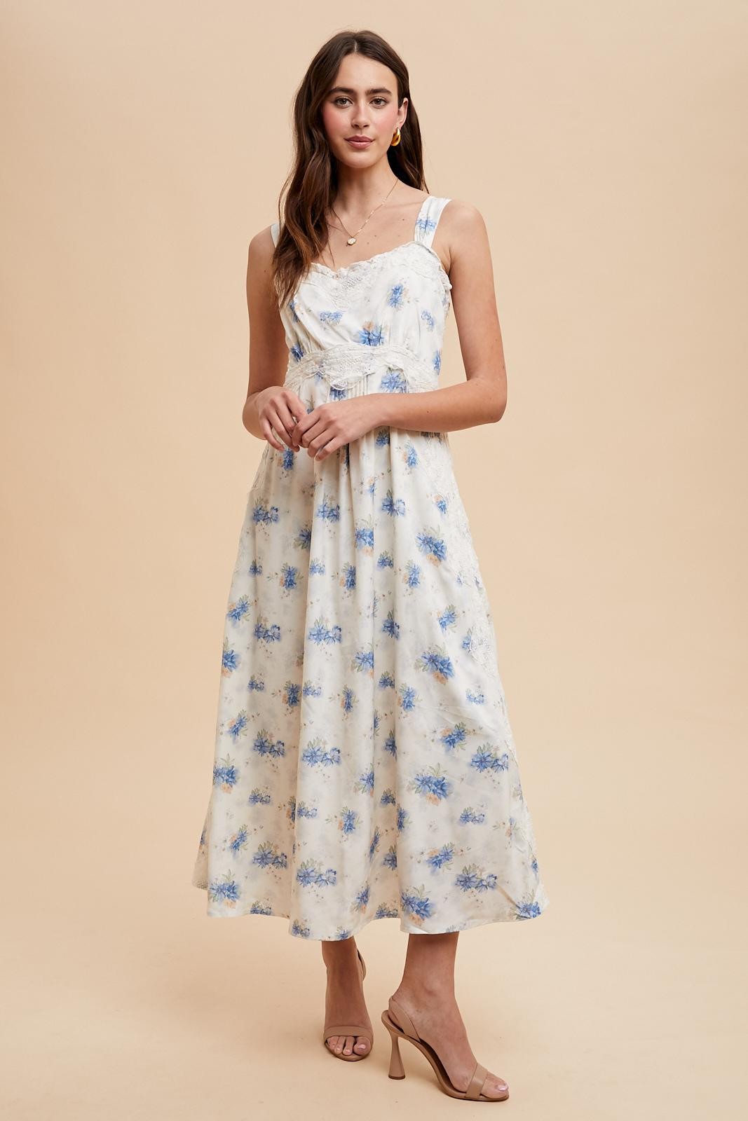 Blue Floral Lace Overlay Maternity Maxi Dress