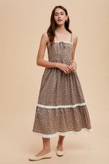 Mocha Mousse Lace Overlay Maxi Dress