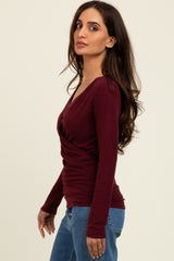 Burgundy Brushed Wrap Front Nursing Top
