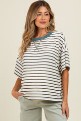 Olive Striped Relaxed Fit Pullover Maternity T-Shirts Top