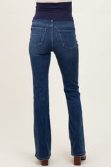 maternity wear dark blue bootcut jeans with a stretchy waistband, view from the back