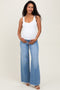 Medium Blue High Rise Frayed Hem Wide Leg Maternity Jeans