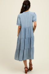 Light Blue Chambray Charm Tiered Midi Dress