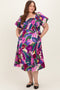 Purple Smocked Tropical Floral Maternity Plus Midi Dress