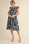 Navy Print Tiered Layer Midi Dress