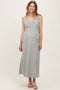 Olive-White Stripe Side Slit Maternity Maxi Dress