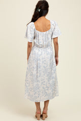 Ivory/Blue Printed Dress With Pockets