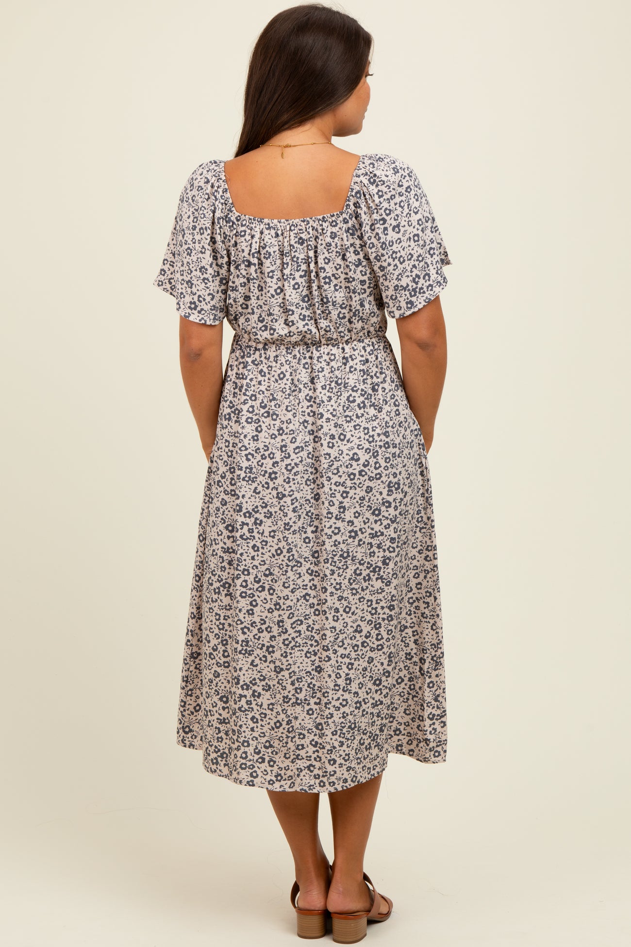 Taupe/Black Printed Maternity Dress With Pockets