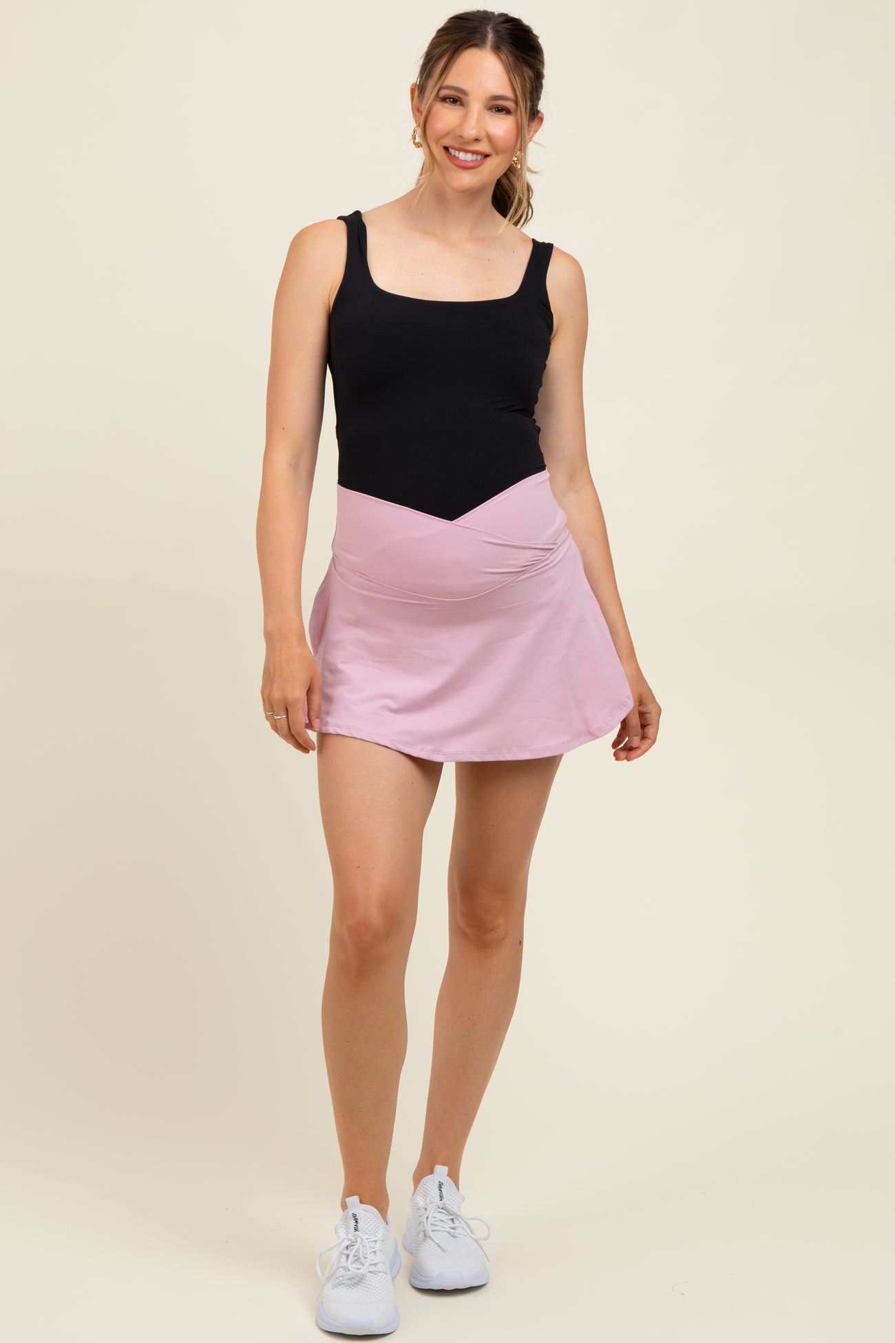 Light Pink Crossover V-Waist Maternity Skort
