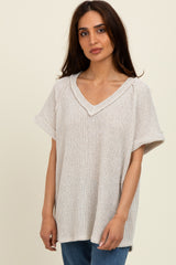 Taupe Short Sleeve V-Neck Solid Waffle Knit Maternity Top