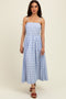 Blue Striped Swiss Dot Sleeveless Midi Dress
