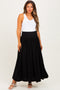Black Smocked Waistband Pleated Maternity Maxi Skirt