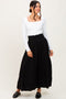 Black Smocked Waistband Pleated Maxi Skirt