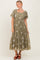 Light Olive Floral Print Ruffle Hem Midi Dress