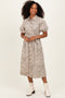 Cream Floral Button Front Waist Tie Midi Dress