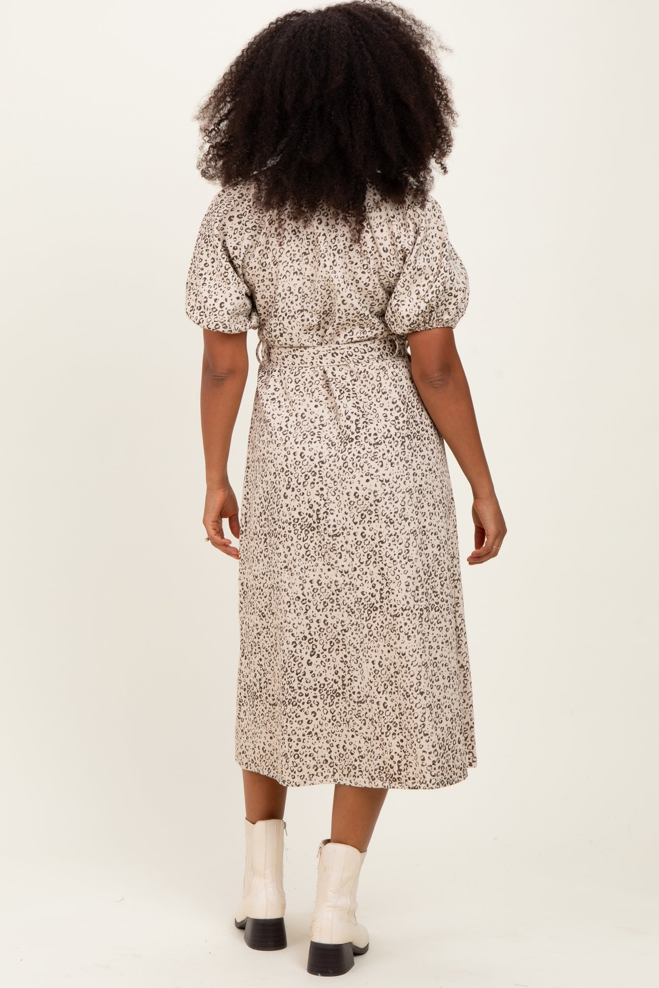 Cream Floral Button Front Waist Tie Midi Dress
